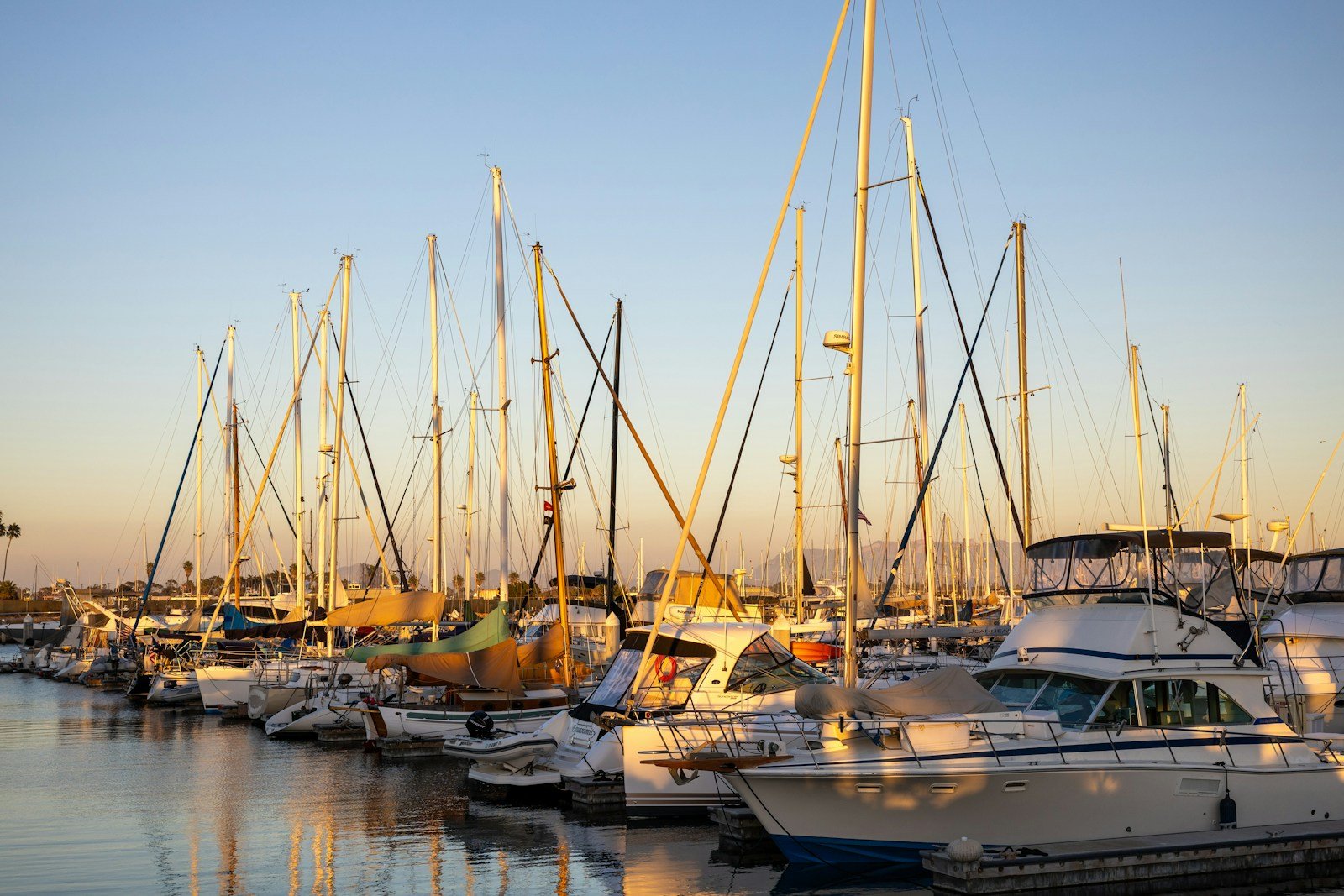 Retour au port en fin de journée, lumière basse sur l'eau calme